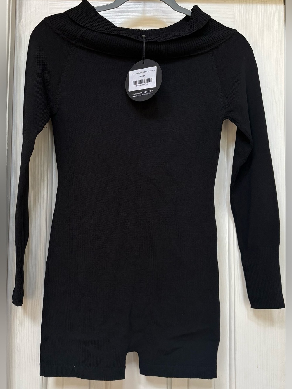 White Fox Boutique Black Off-Shoulder Knit Romper